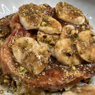 Hawaiian Bread French Toast with Bananas and Pistachios